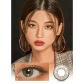 LensVery Rich Ann Shine Gray (6p) — model portrait showing the contact lens look