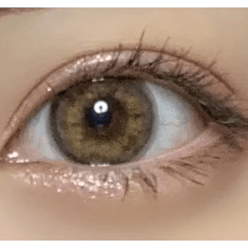LensRang Romantic Brown — single-eye close-up showing the contact lens appearance