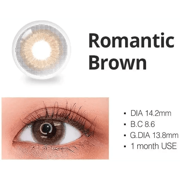 LensRang Romantic Brown — contact lens product information graphic