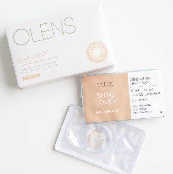 Olens Shine Touch Milky Brown colored contact lens, 12.7mm graphic diameter, Monthly wear