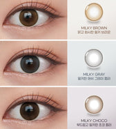 Olens Shine Touch Milky Gray colored contact lens, 12.7mm graphic diameter, Monthly wear